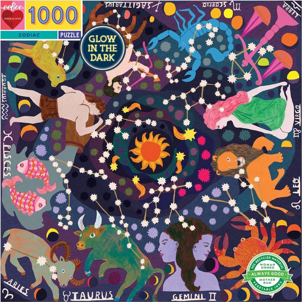 EeBoo Zodiac 1000 Piece Glow In The Dark Family Puzzle