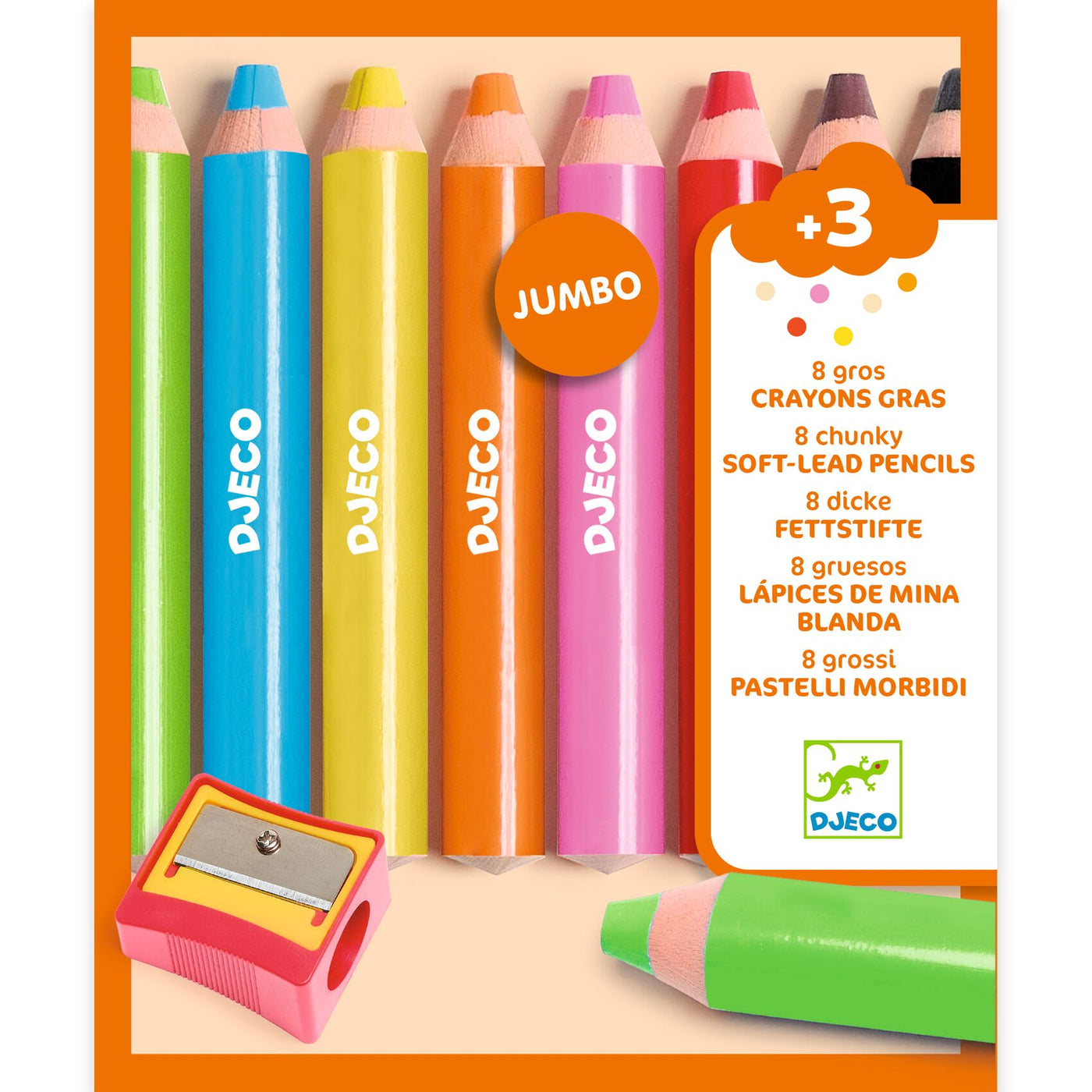 8 Easy Hold Chunky Colouring Pencils + Sharpener