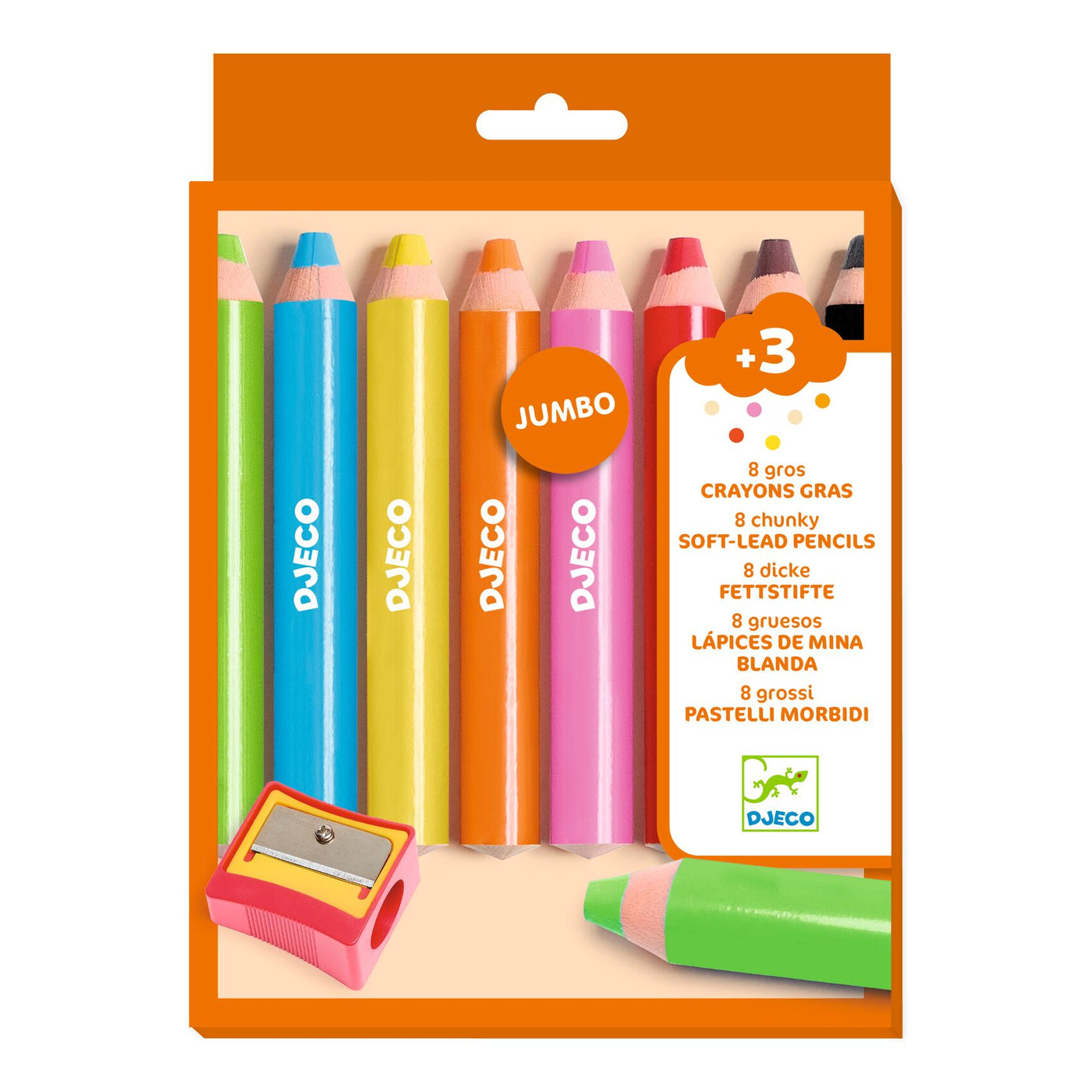 8 Easy Hold Chunky Colouring Pencils + Sharpener