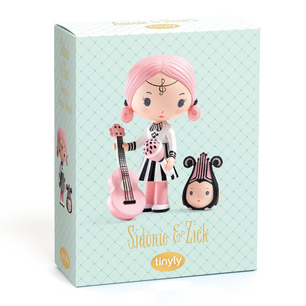 Product packaging for 'Sidonie & Zick' by tinyly with a character design on a light blue background.