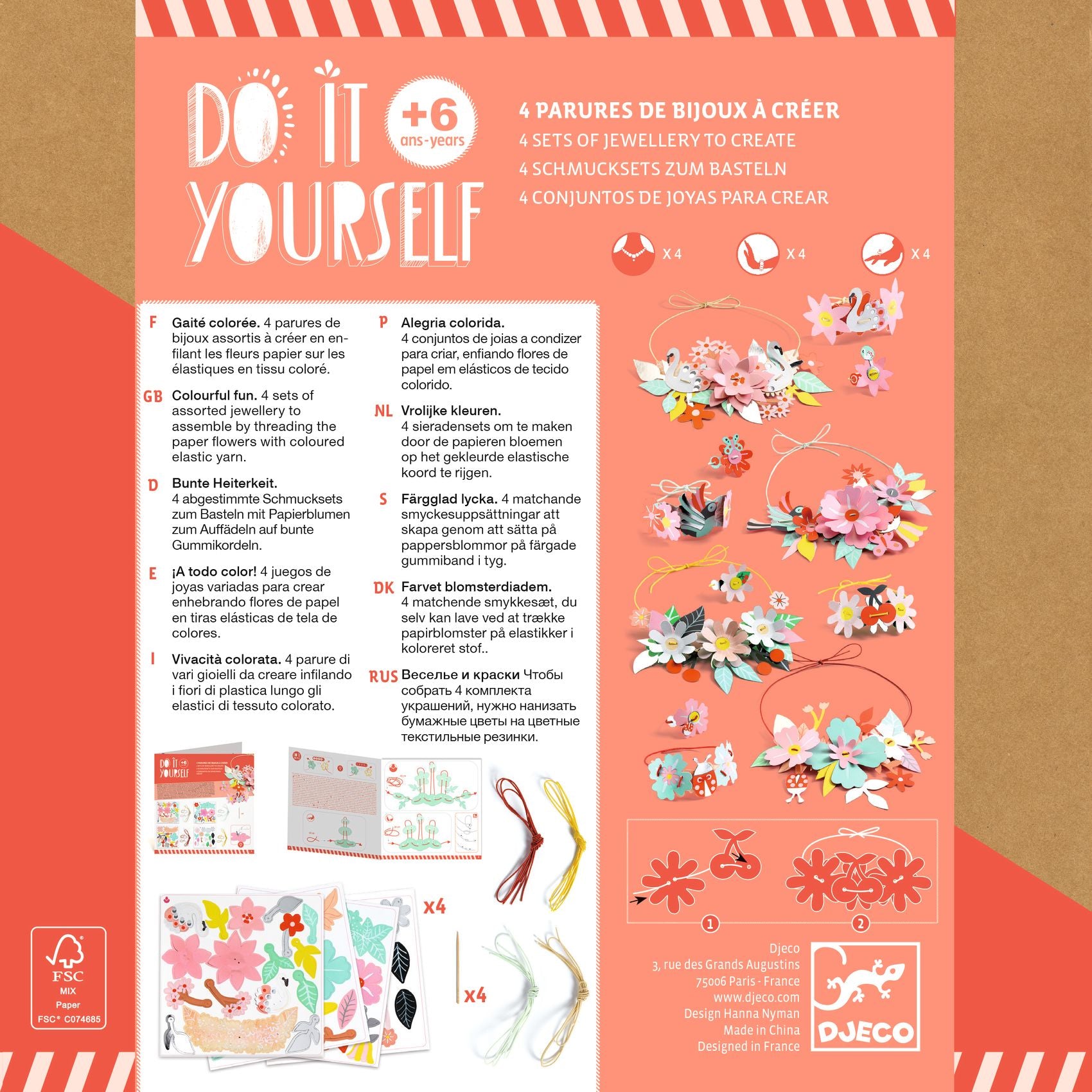 Djeco Do It Yourself 4 Sets Of Jewellery To Create - Colourful Fun DJ07957