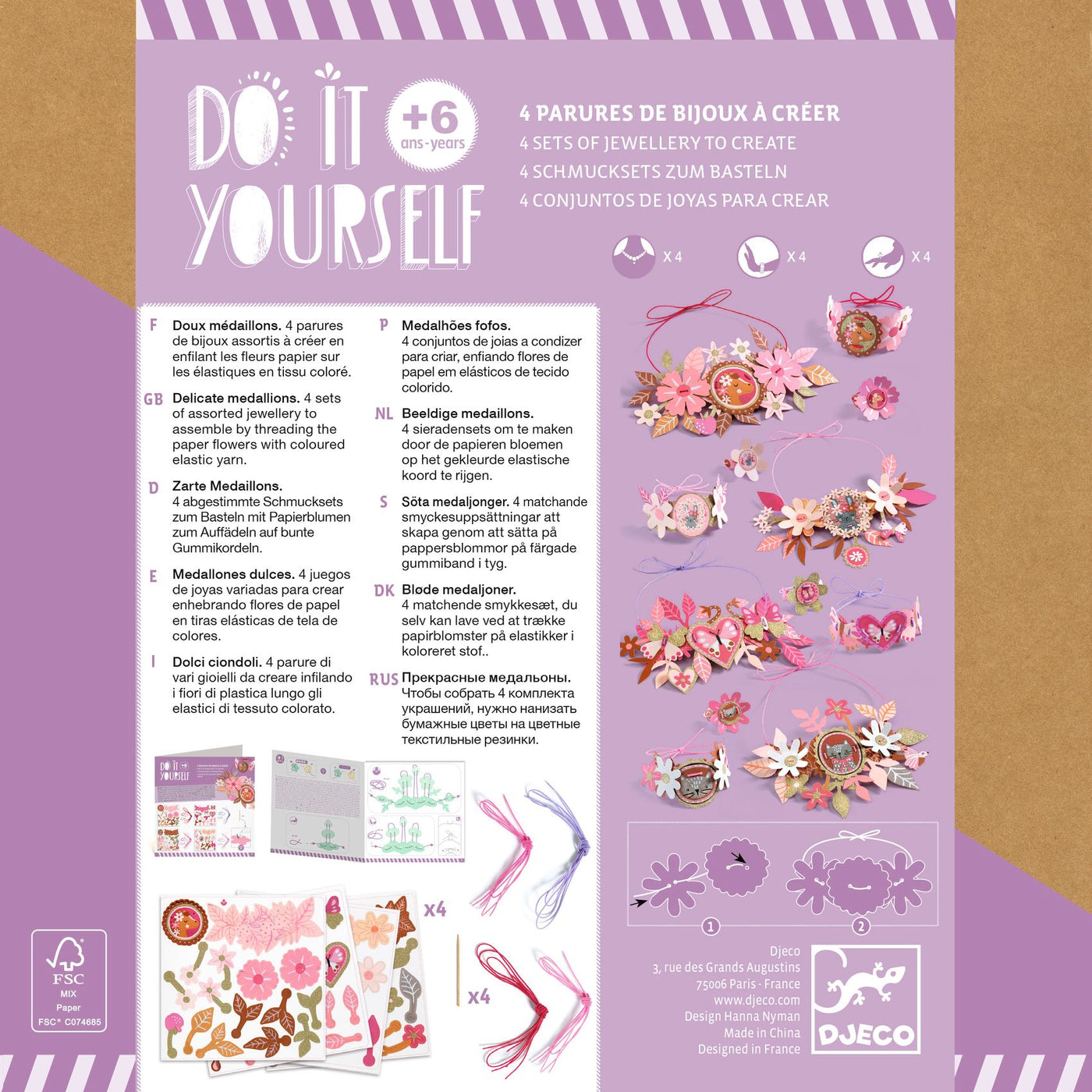 Djeco Do It Yourself 4 Sets Of Jewellery To Create - Delicate Medallions DJ07958