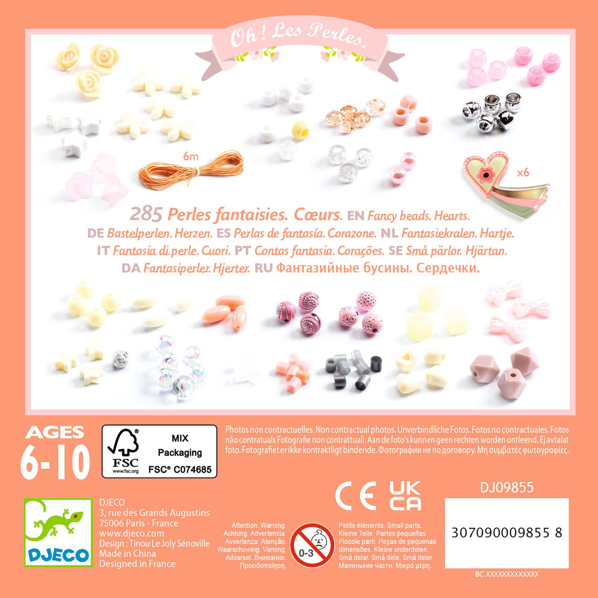 Djeco Fancy Threading Beads - Hearts DJ09855