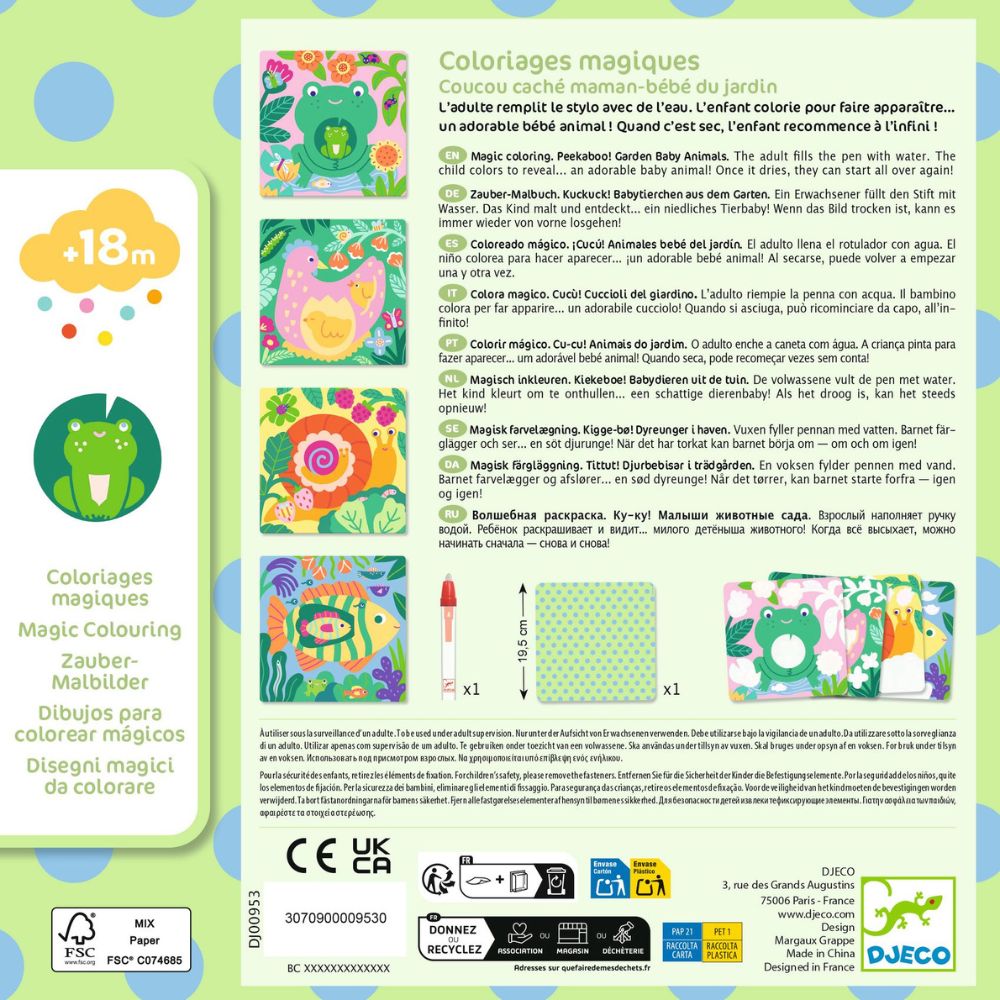 Djeco Magic Water Colouring - Peekaboo! Garden Baby Animals 