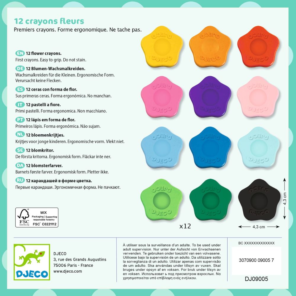 Djeco 12 Flower Crayons For Little Ones