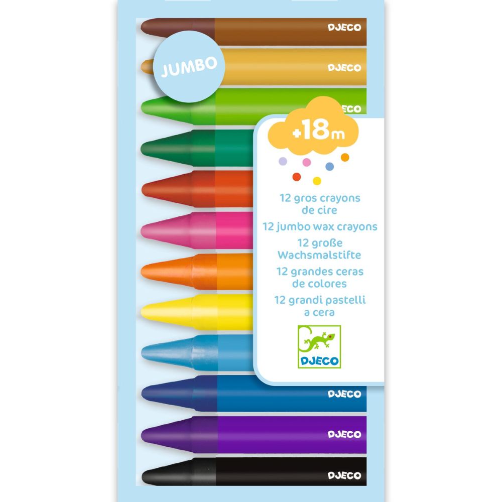 Djeco 12 Jumbo Wax Crayons 18mths + DJ00969