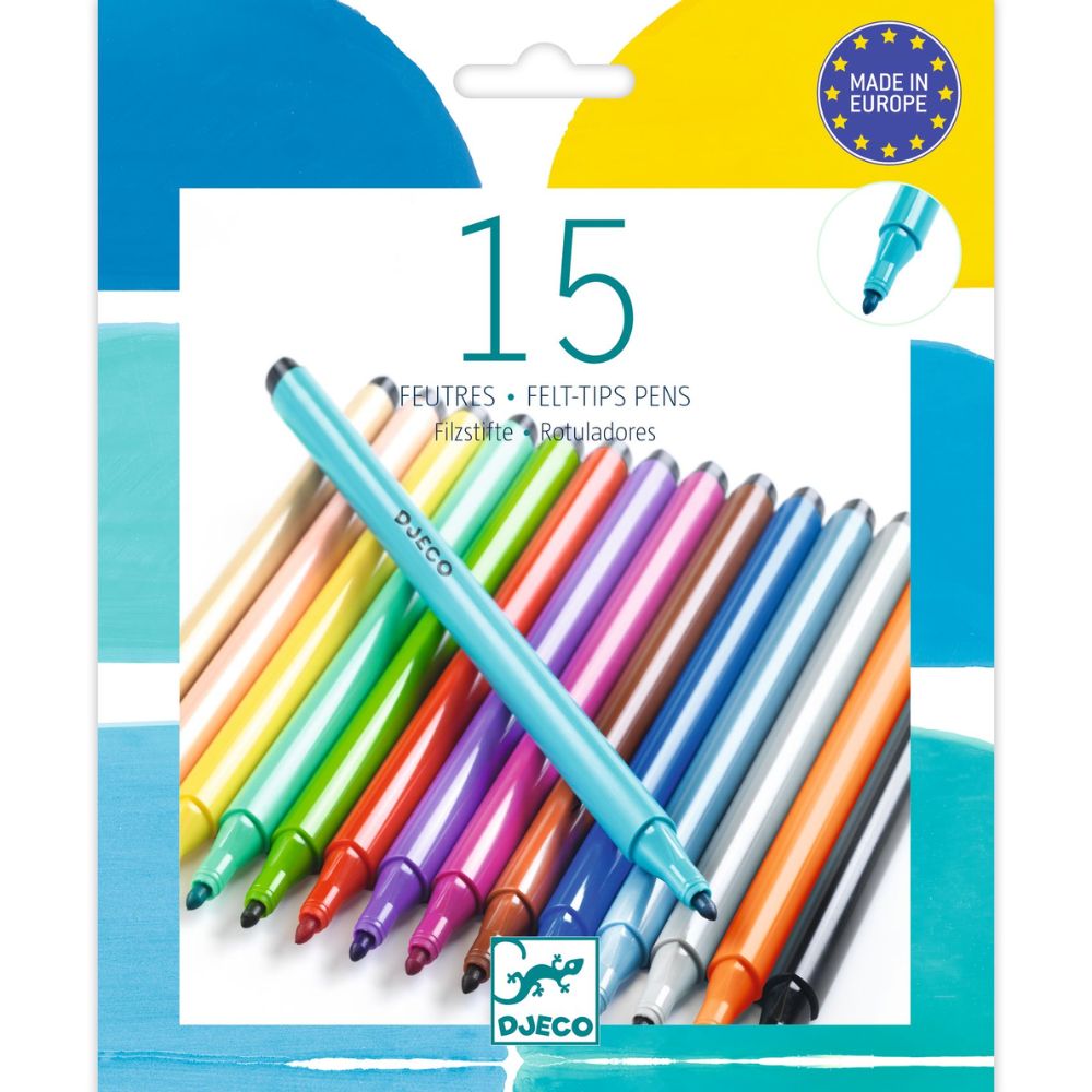 Djeco 15 Fine Tip Felt Pens - Pacific