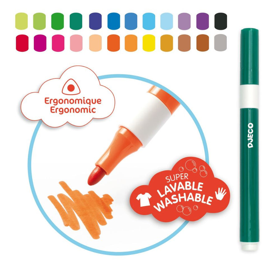 Djeco 24 Markers - Super Washable DJ00967