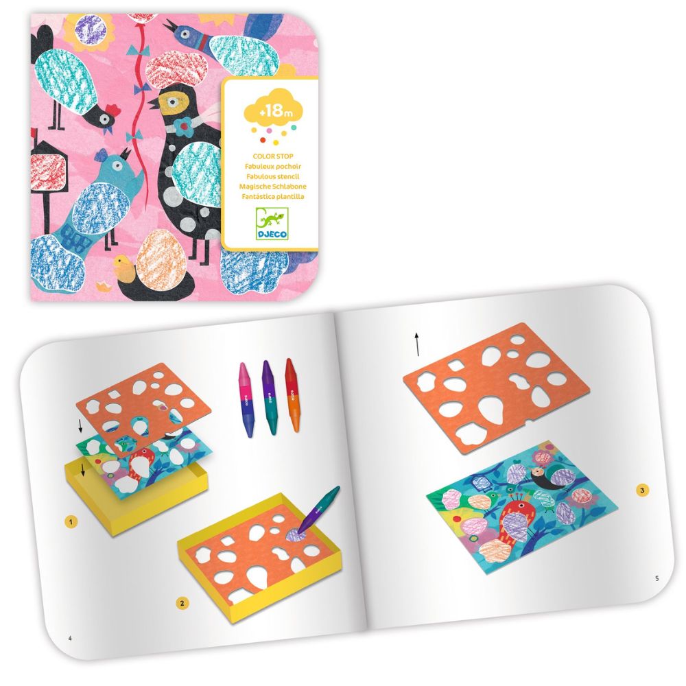 Djeco Colour Stop Fabulous Stencils Birdie & Co