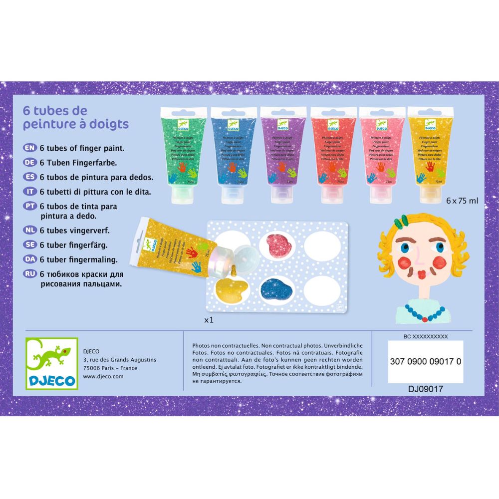 Djeco Finger Painting 6 Tubes - Glitter