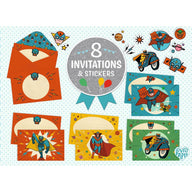 Djeco Lovely Paper - 8 Invitations and Stickers - Pow ! Bang ! DD03496