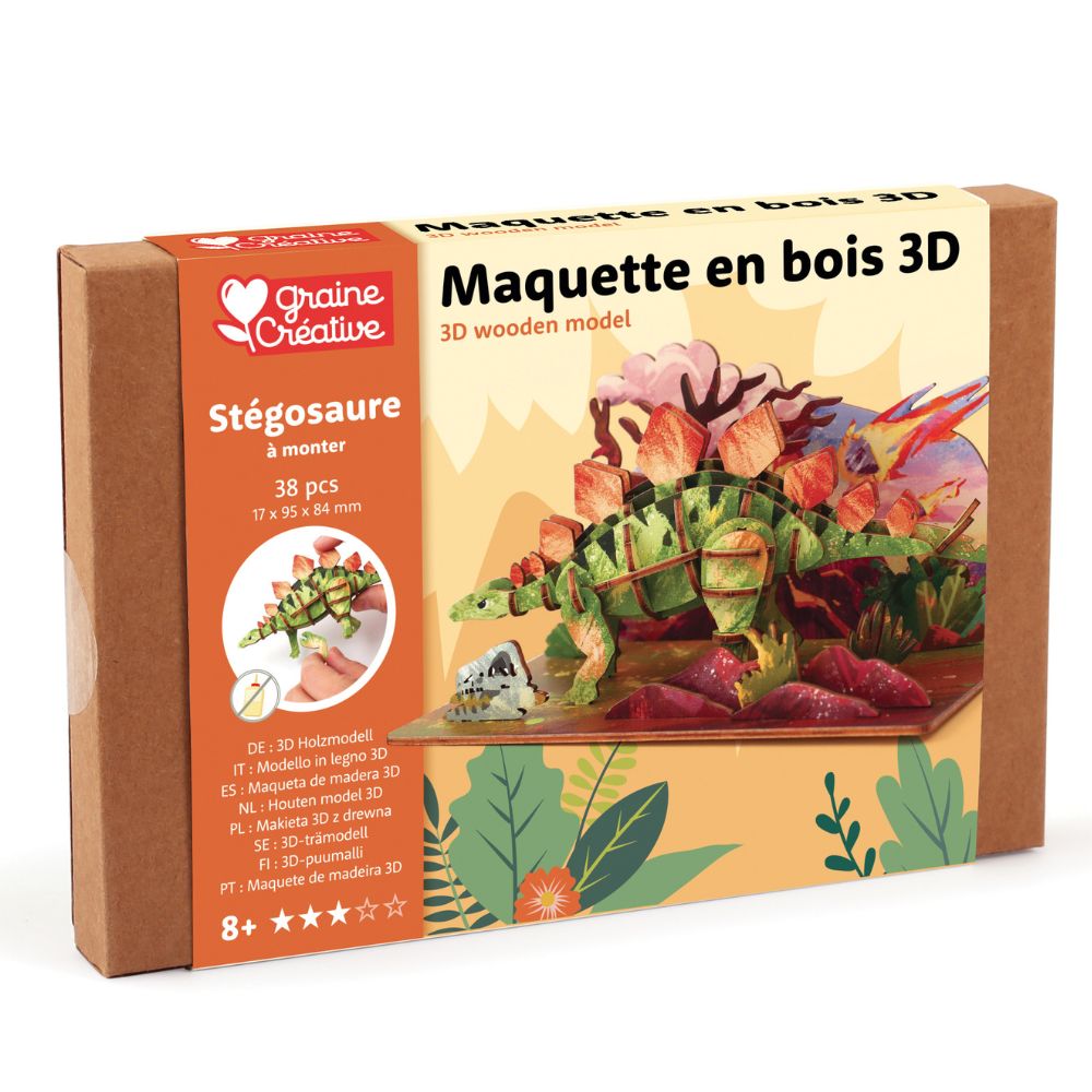 Dinosaur Wooden 3D Model - Stegosaurus
