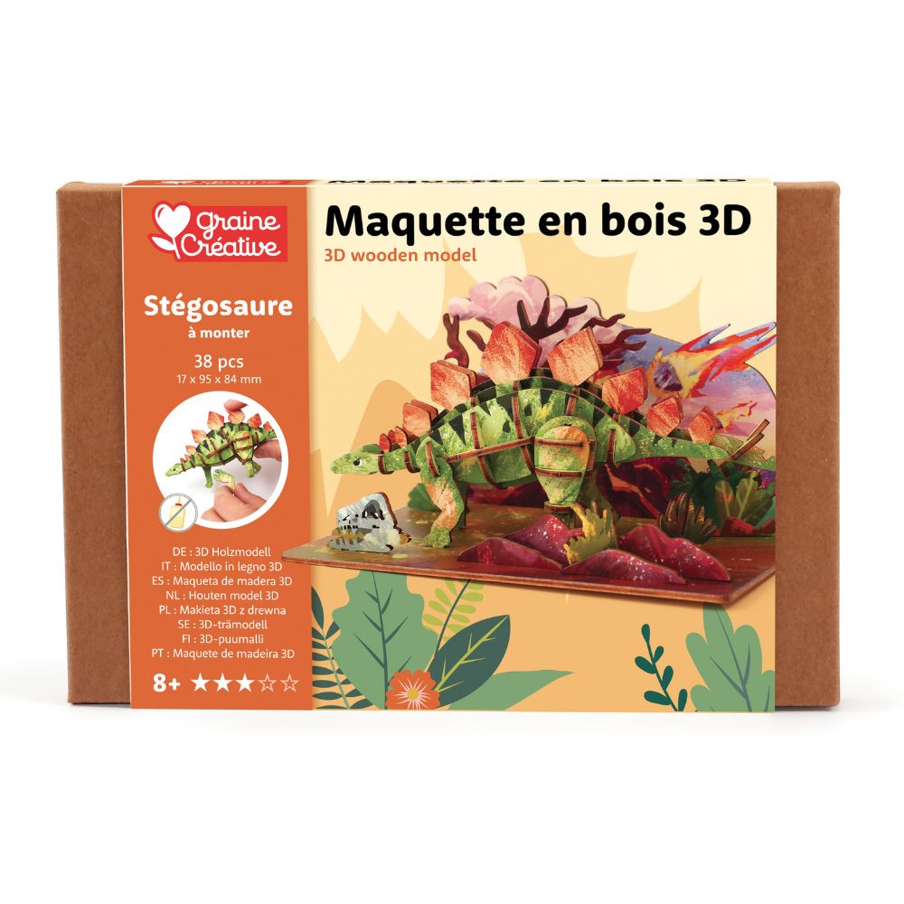 Dinosaur Wooden 3D Model - Stegosaurus