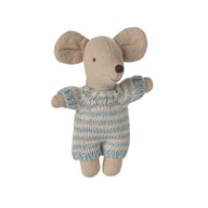 Maileg Baby Mouse In Carry Cot - Blue 17-5003-00
