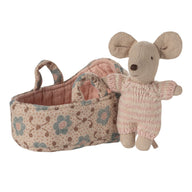 Maileg Baby Mouse In Carry Cot - Rose  17-5004-00