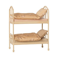 Maileg Bunk Bed for Mice in Wheat with mattresses, pillows and blankets for Maileg Mouse Hole Farmhouse.