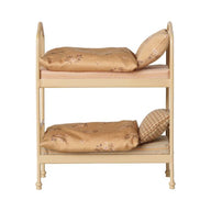 Maileg Bunk Bed for Mice in Wheat with mattresses, pillows and blankets for Maileg Mouse Hole Farmhouse.