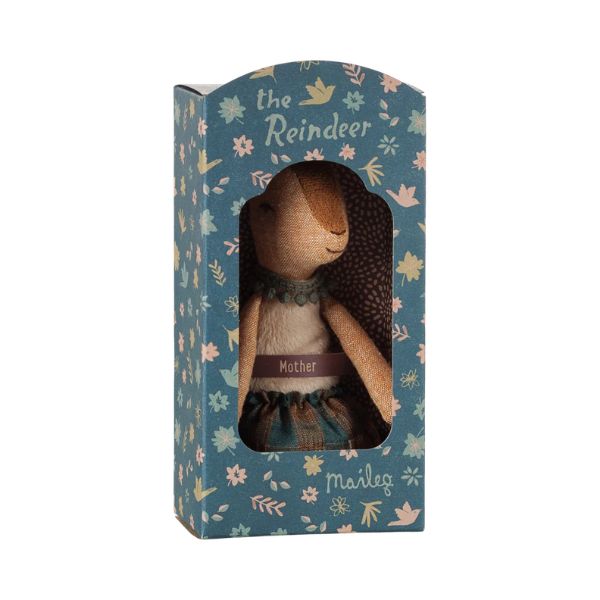 Maileg Reindeer Mother soft toy with checked skirt and collar