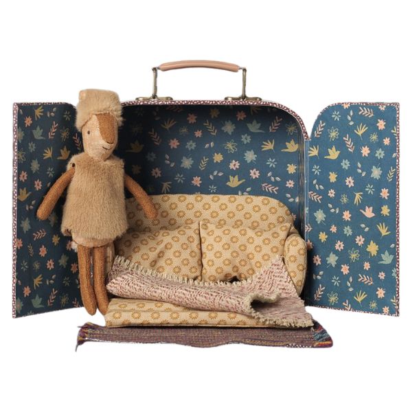 Maileg Reindeer in Suitcase Little Sister with miniature suitcase