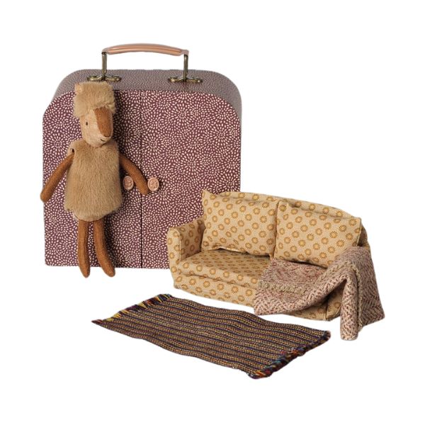 Maileg Reindeer in Suitcase Little Sister with miniature suitcase