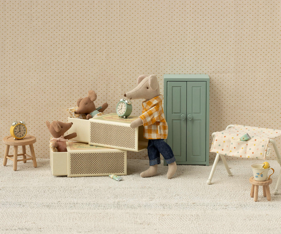 Maileg Baby Girl Mouse, Sleepy/Wakey In A Matchbox