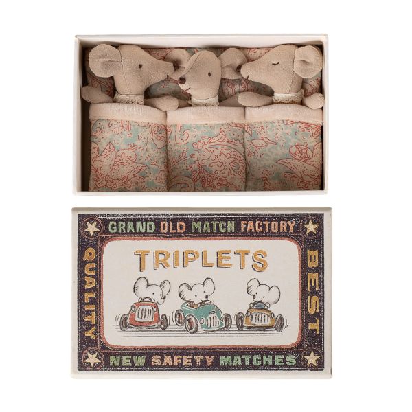 Maileg Triplets, Baby Mice in Matchbox 17-6001-00