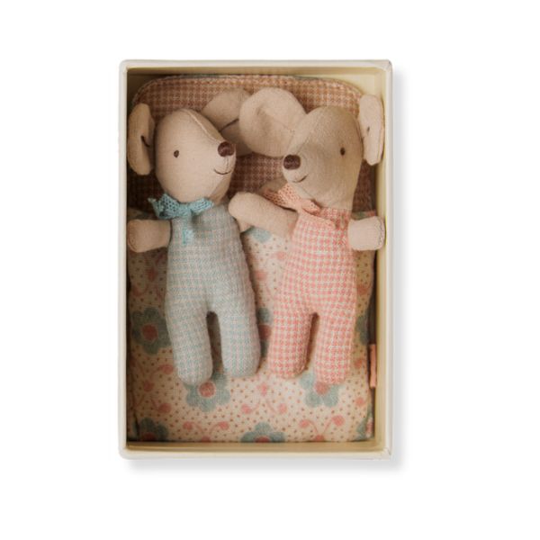 Maileg Twin Baby Mice in Matchbox Checker