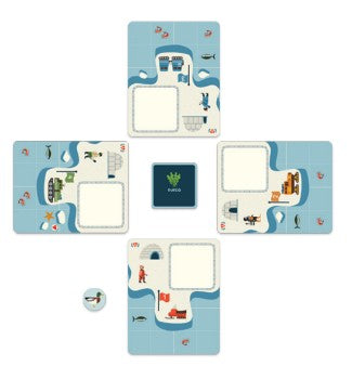 Shuffle the ‘Ocean’ cards and place them
face down in the centre of the table to make
the draw pile.
Each player chooses their mini-board and
places it in front of them (with 2 players,
take boards 1 and 2; with 3 players, boards
1 to 3; and with 4 players, all the boards)