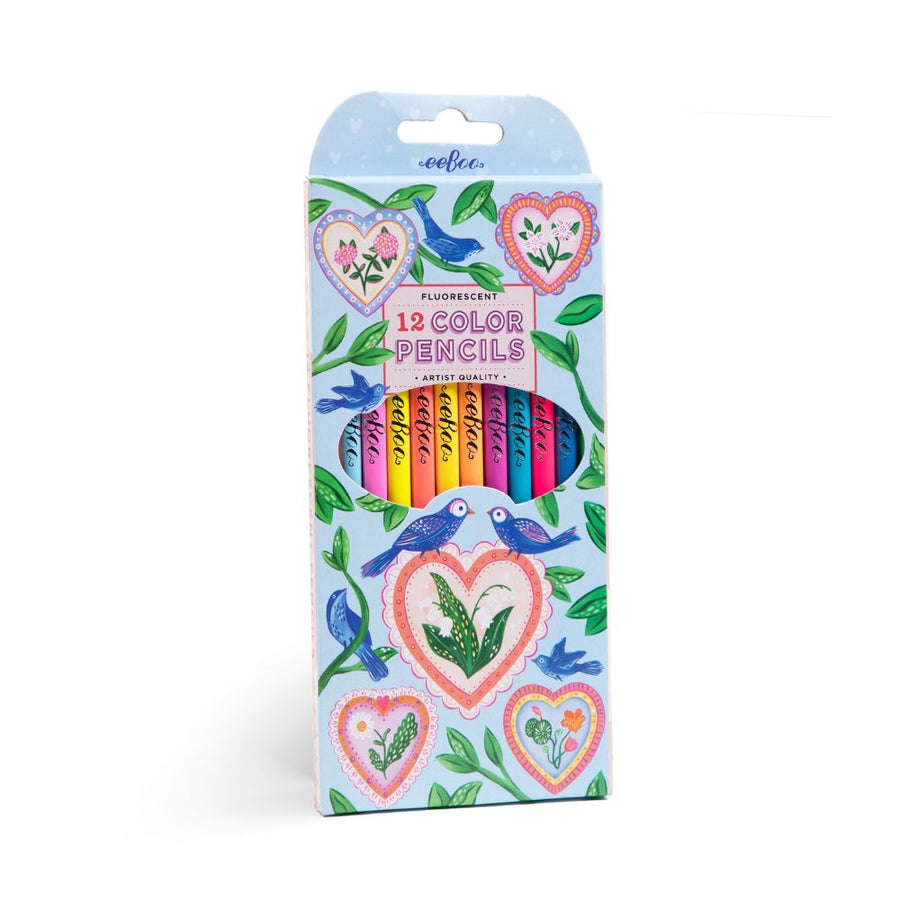 Eeboo Hearts & Birds 12 Fluorescent Pencils